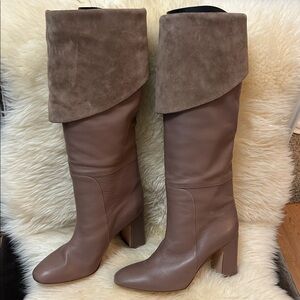 Stuart Weitzman Leather and Suede Taupe Knee-High Women's Boots